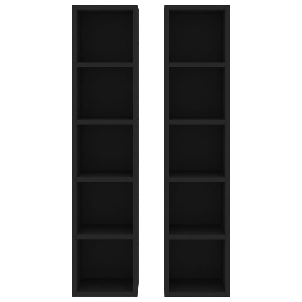 vidaXL CD шкафове, 2 бр, черни, 21x16x93,5 см, ПДЧ