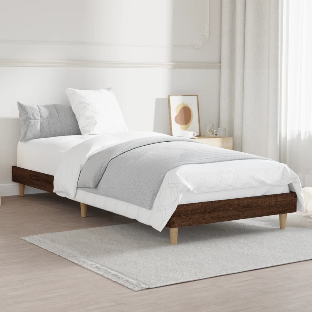 vidaXL Рамка за легло, кафяв дъб, 75x190 см, инженерно дърво