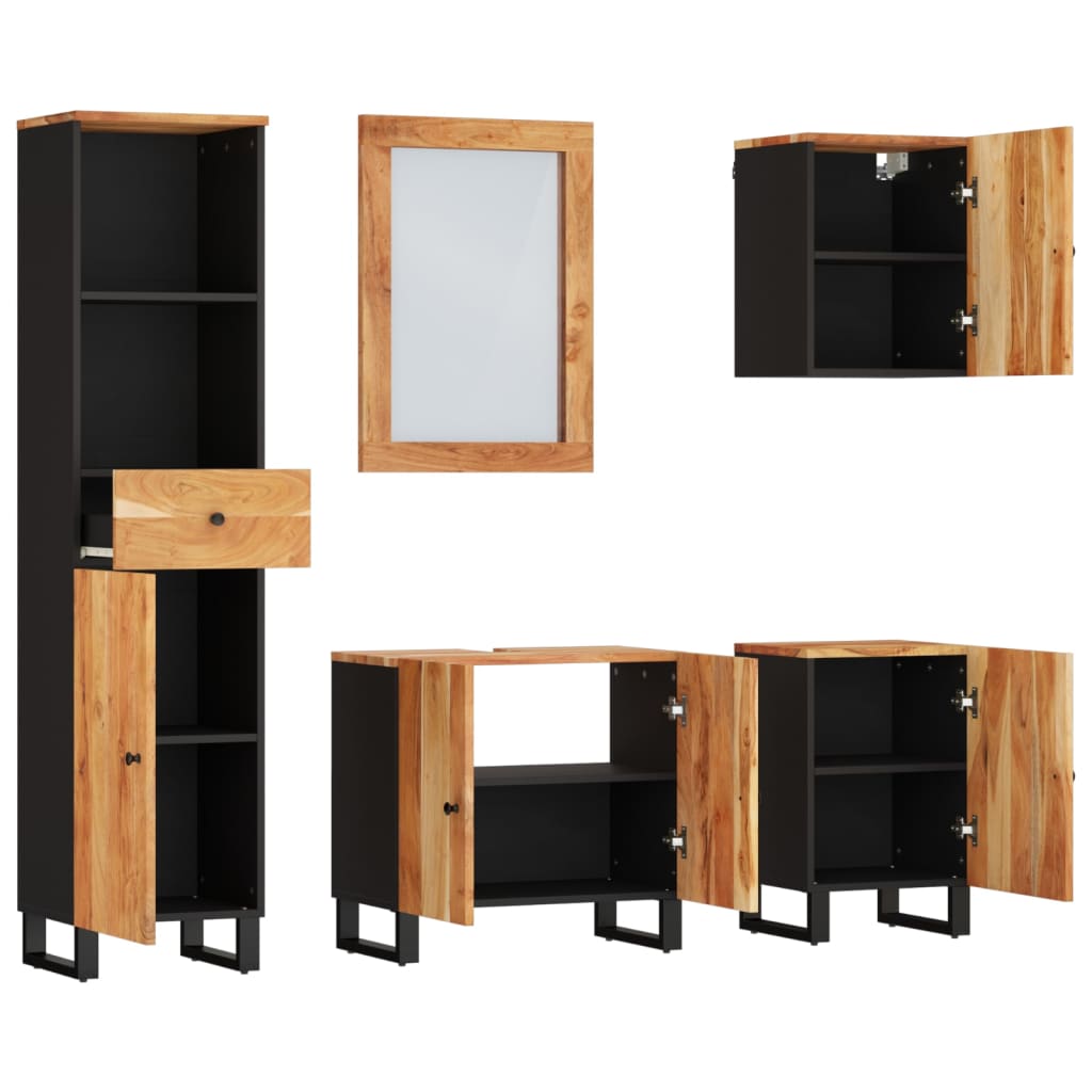 vidaXL Комплект мебели за баня, 5 части, масивна акациева дървесина