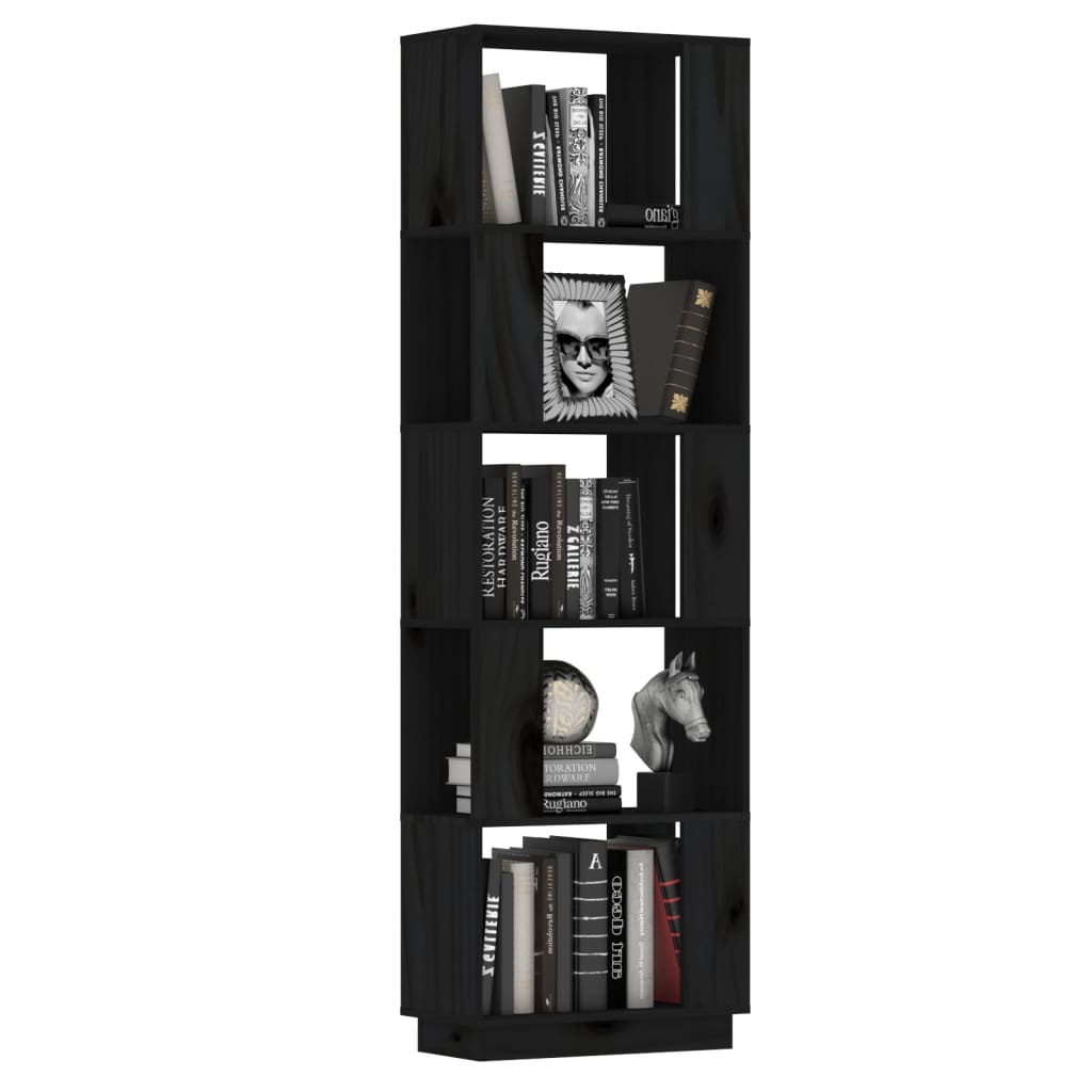 vidaXL Библиотека/разделител за стая, черна, 51x25x163,5 см, бор масив