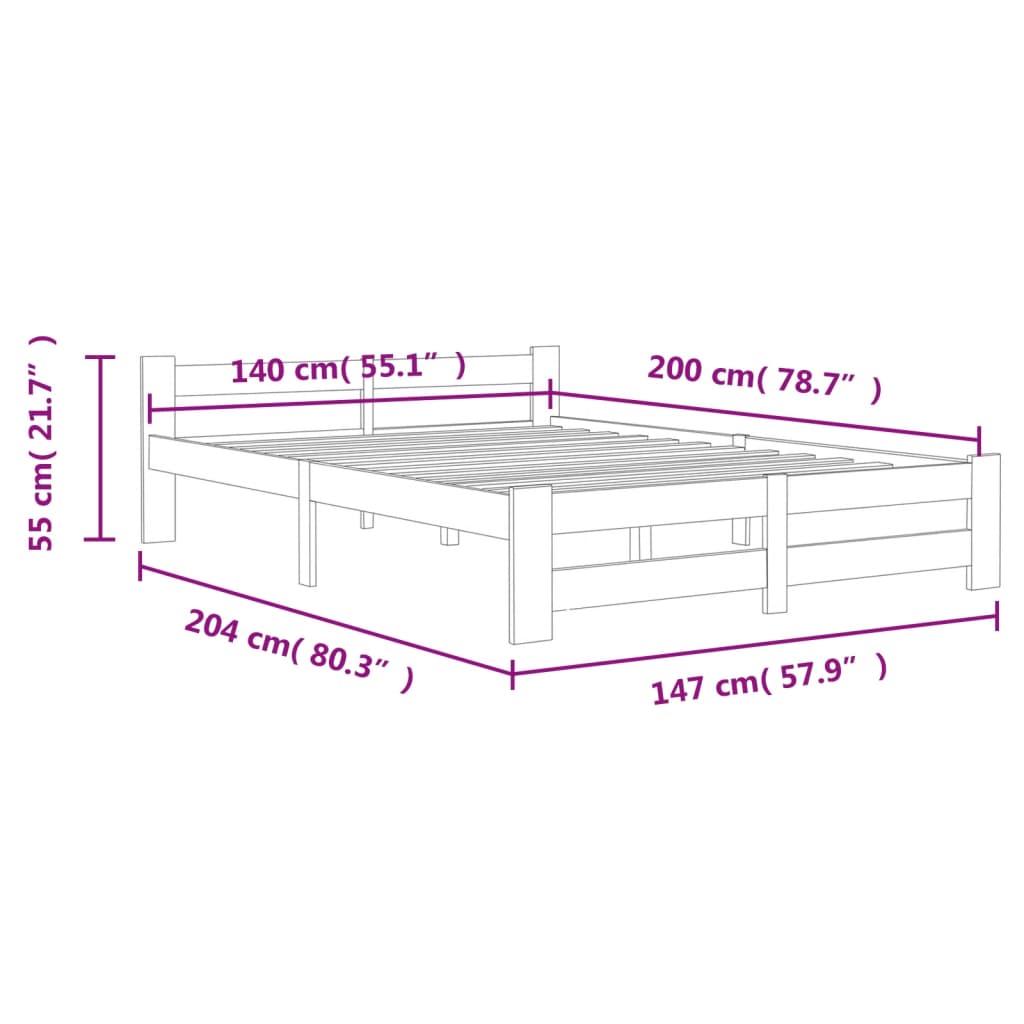vidaXL Рамка за легло, бор масив, 140х200 см
