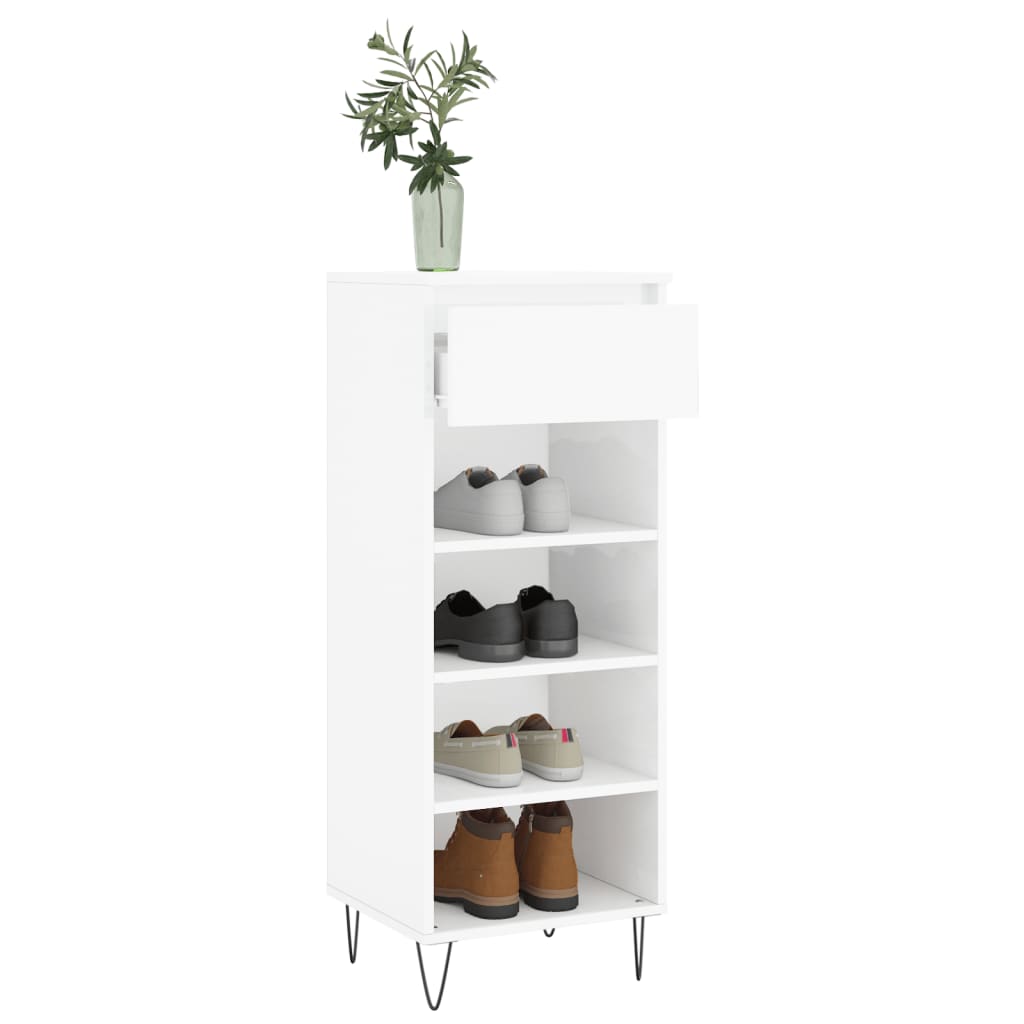 vidaXL Шкаф за обувки, бял гланц, 40x36x105 см, инженерно дърво