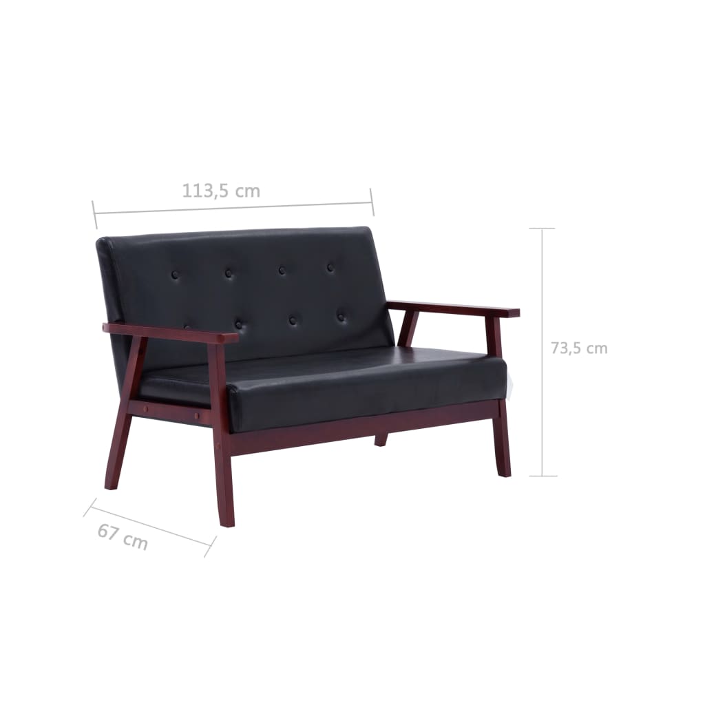 vidaXL 2-местен диван, черен, изкуствена кожа