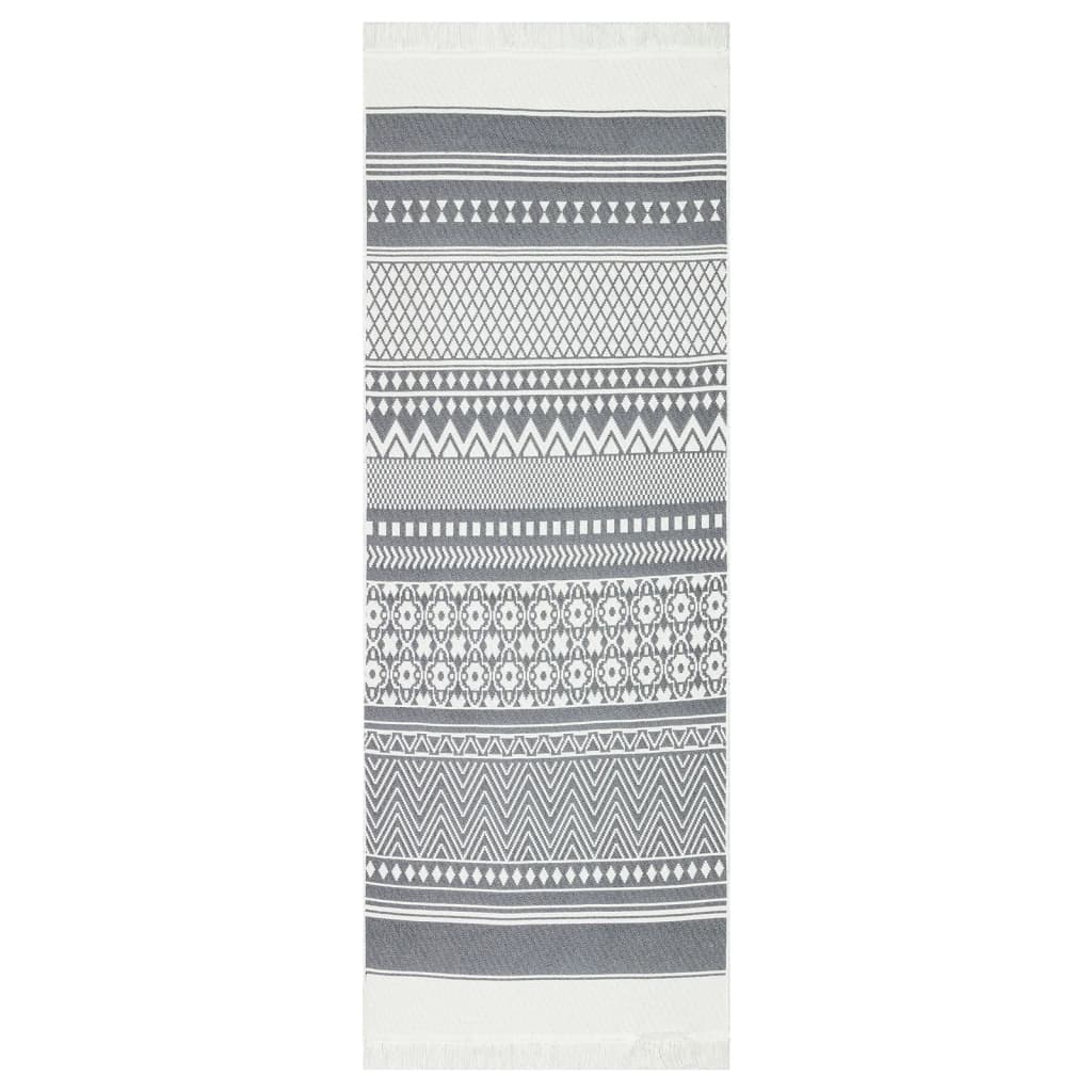 vidaXL Килим, сиво и бяло, 100x300 см, памук
