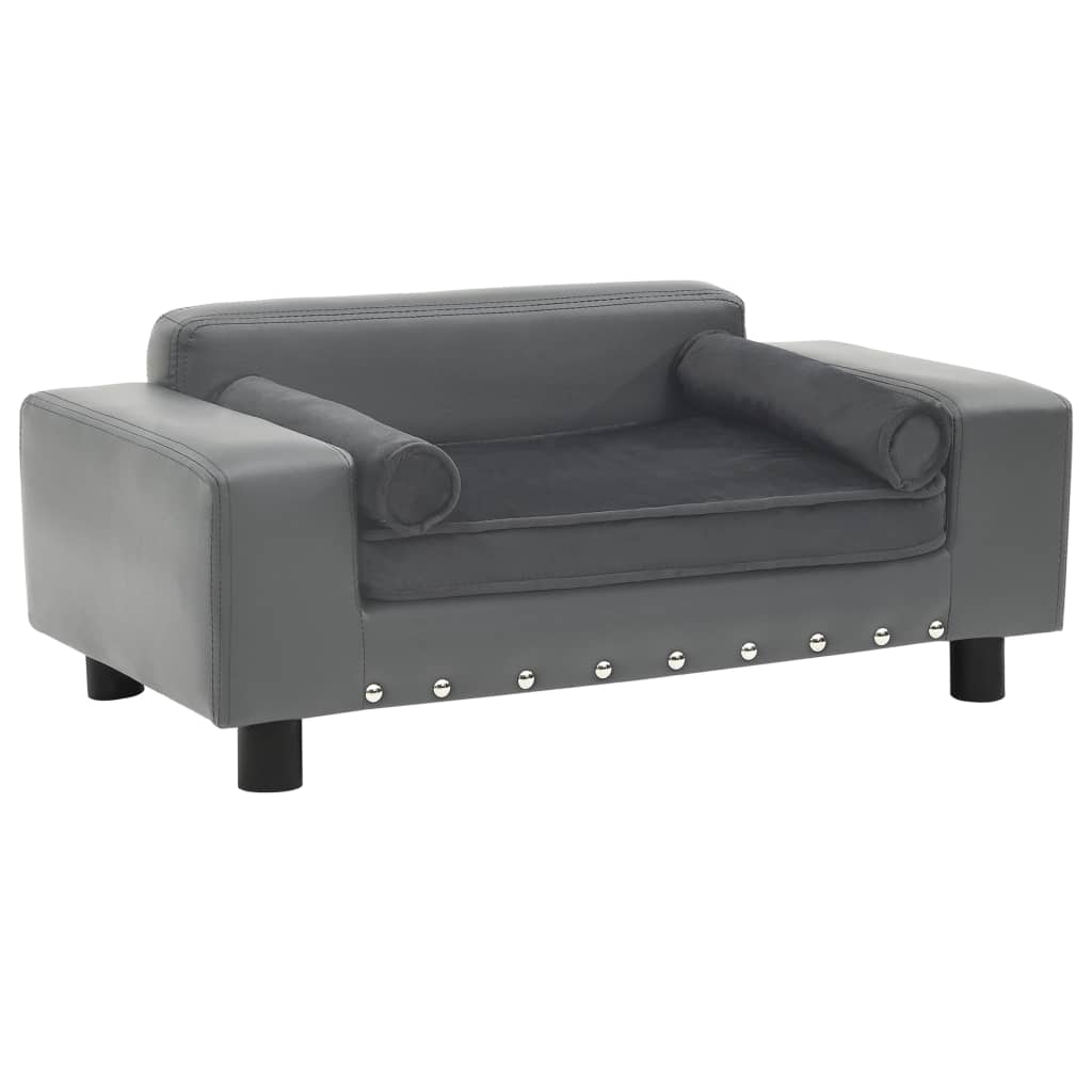 vidaXL Кучешки диван, сив, 81x43x31 см, плюш и изкуствена кожа
