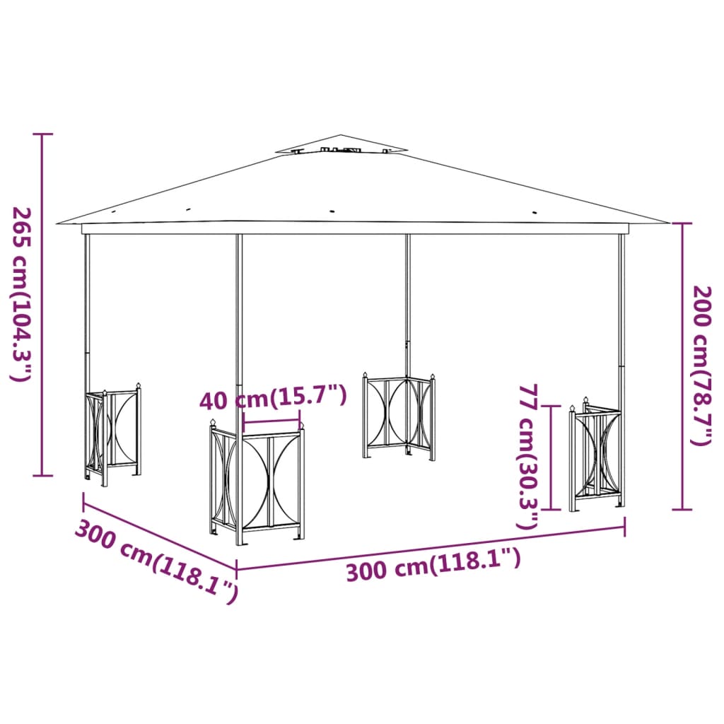 vidaXL Беседка със странични стени и двоен покрив, 3х3 м, таупе
