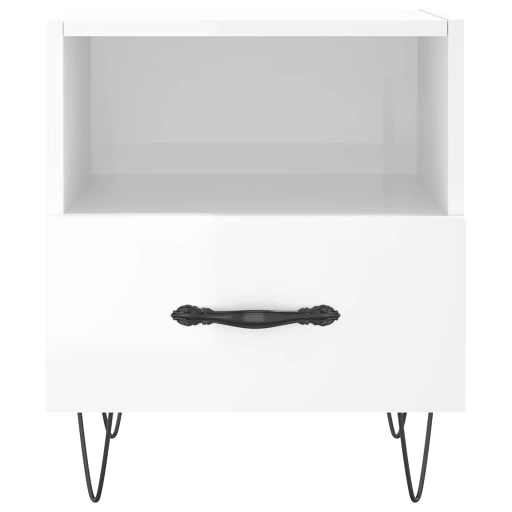 vidaXL Нощно шкафче, бял гланц, 40x35x47,5 см, инженерно дърво