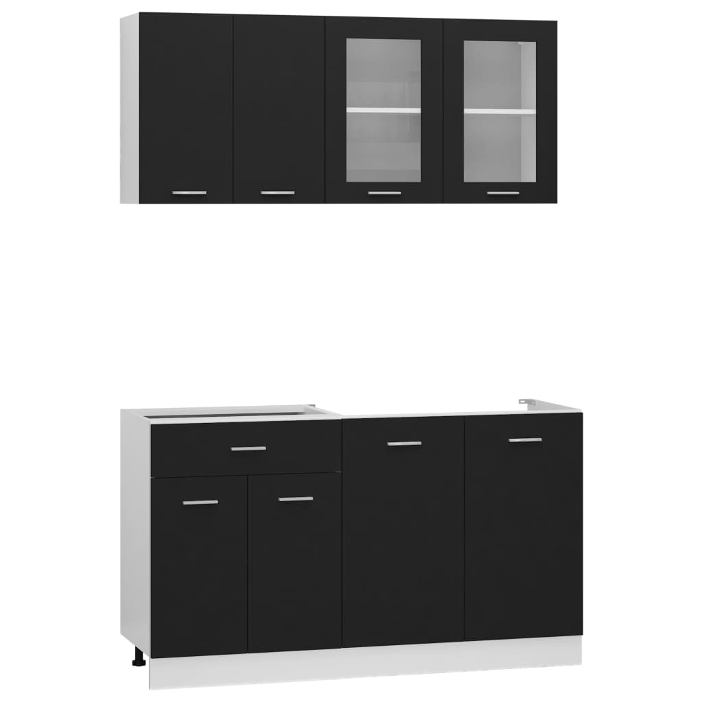 vidaXL Комплект кухненски шкафове от 4 части, черен, ПДЧ