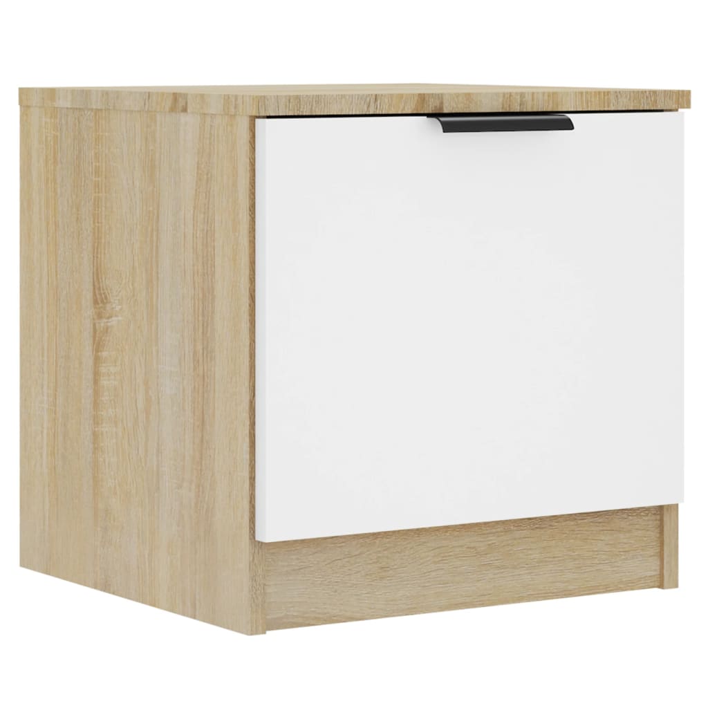vidaXL Нощни шкафчета, 2 бр, бяло и дъб сонома, 40x39x40 см