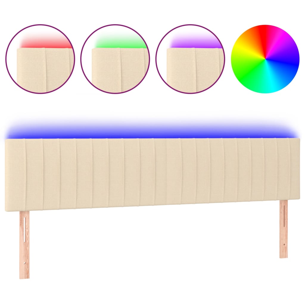 vidaXL LED горна табла за легло, кремава, 160x5x78/88 см, плат