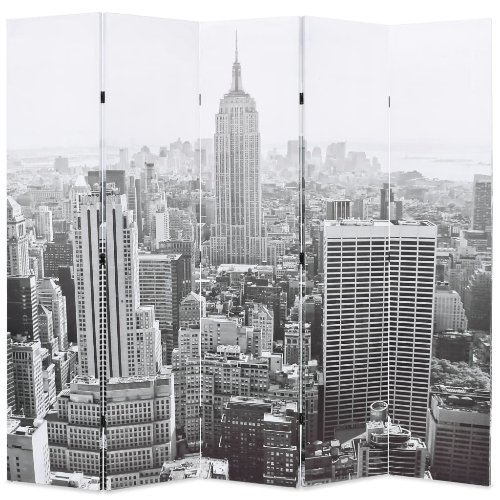 vidaXL Сгъваем параван за стая, 200x170 см, дневен Ню Йорк, черно-бял
