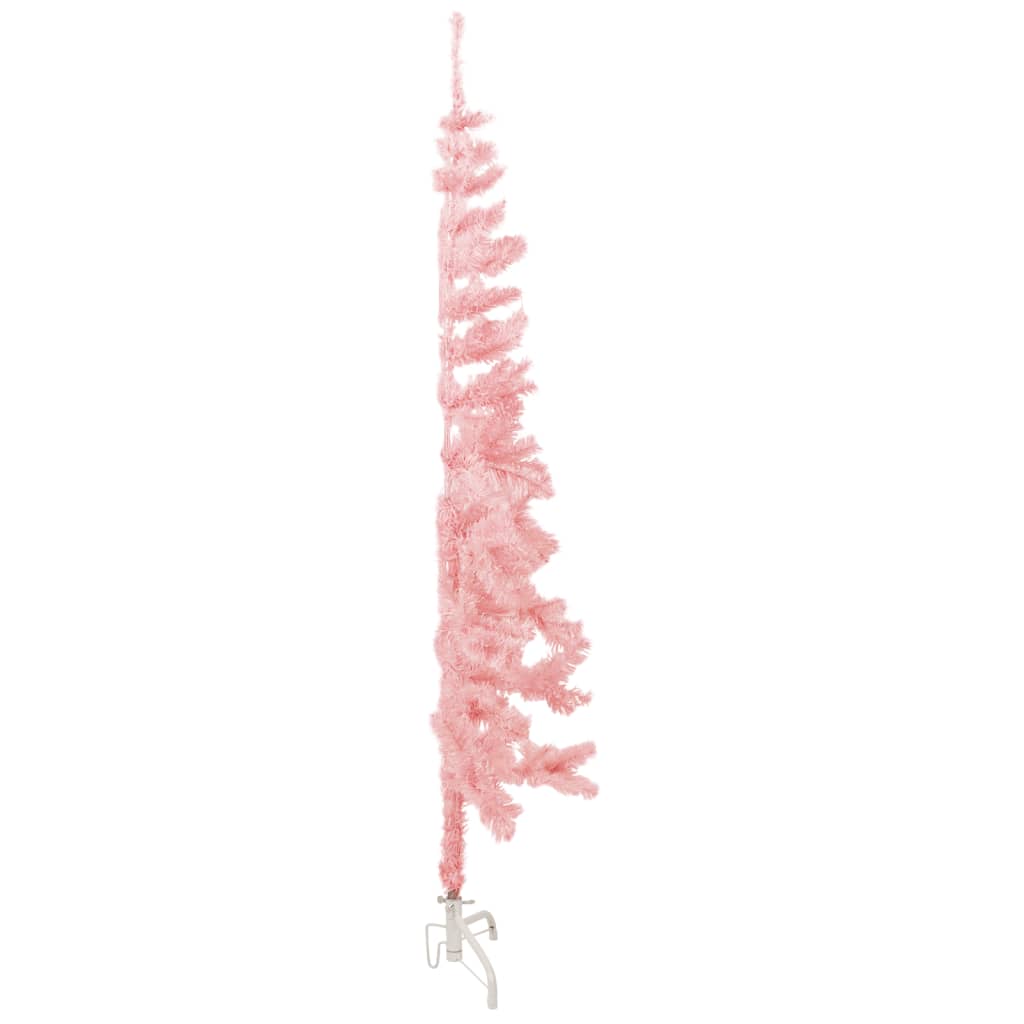 vidaXL Тънка изкуствена половин коледна елха със стойка розова 150 см