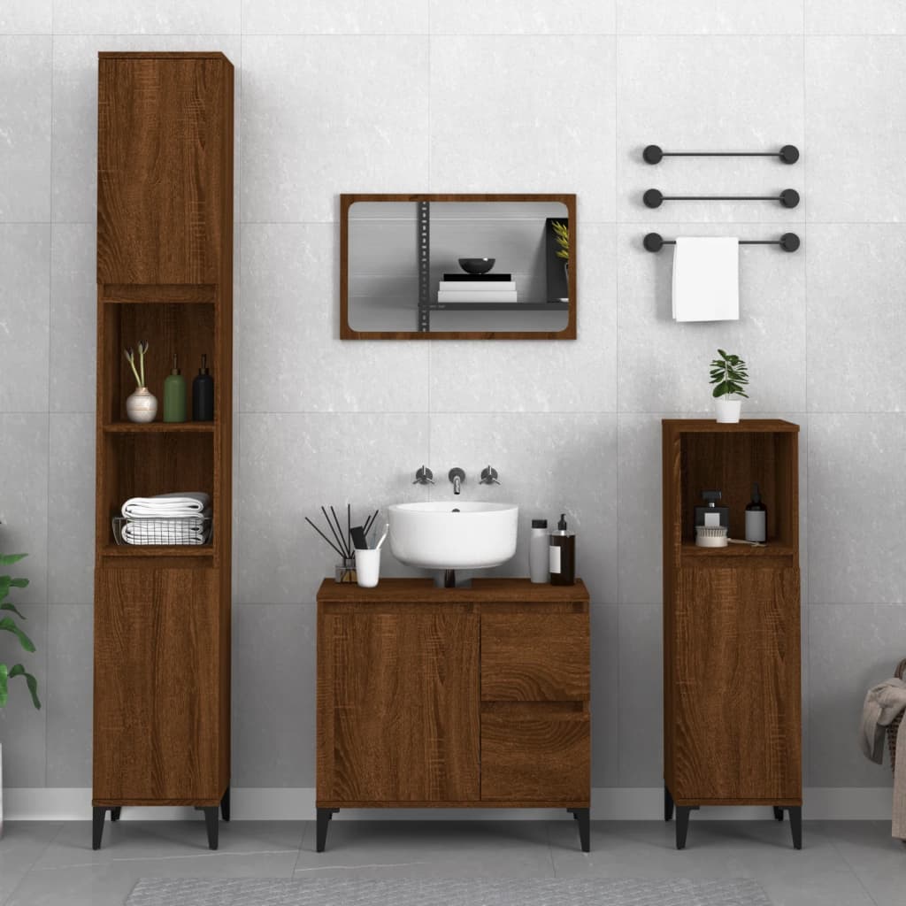 vidaXL Шкаф за баня, кафяв дъб, 65x33x60 см, инженерно дърво