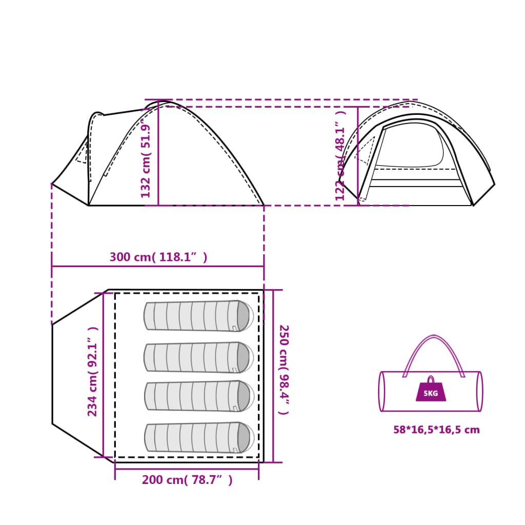 vidaXL Куполна къмпинг палатка 4 души бял затъмняващ плат водоустойчив