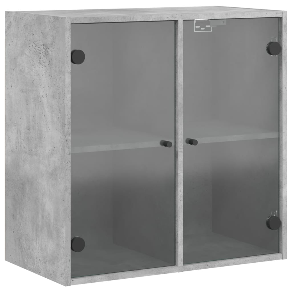 vidaXL Стенен шкаф със стъклени врати, бетонно сив, 68x37x68,5 см