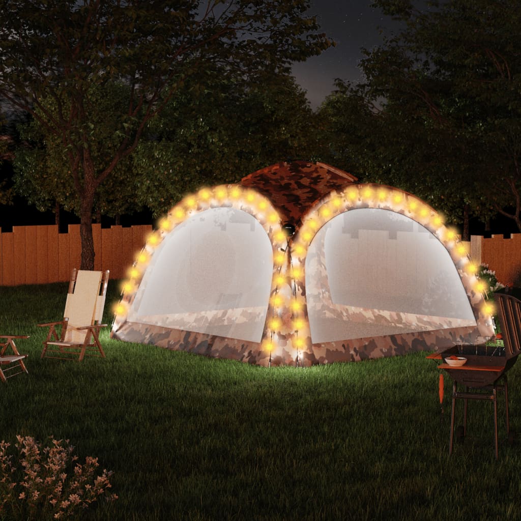 vidaXL Парти шатра с LED и 4 стени, 3,6x3,6x2,3 м, камуфлаж