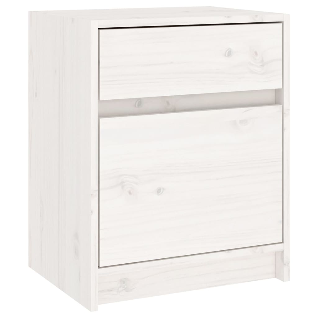 vidaXL Нощно шкафче, бяло, 40x31x50 см, бор масив