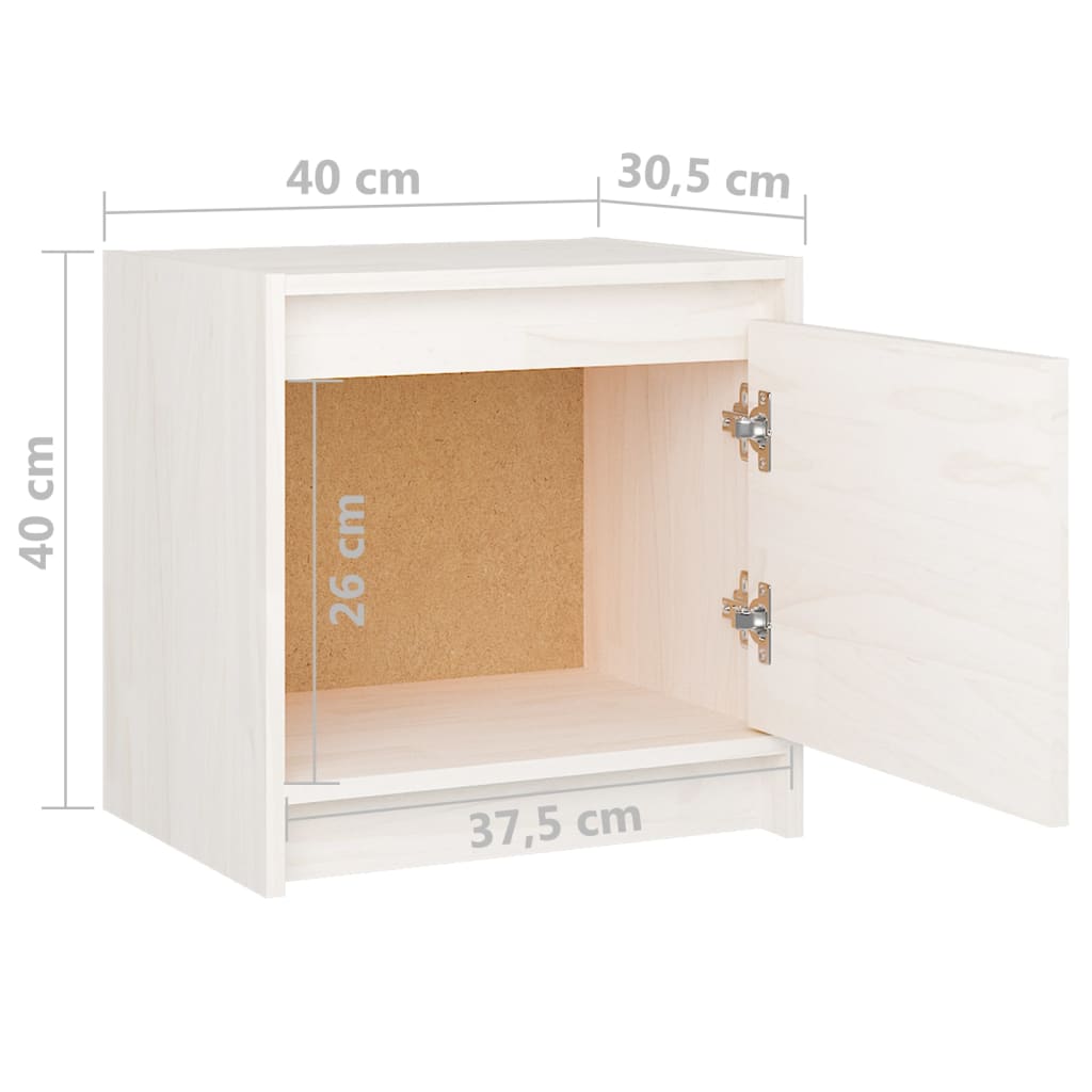 vidaXL Нощни шкафчета, 2 бр, бели, 40x30,5x40 см, бор масив