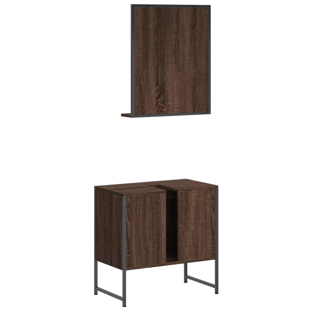 vidaXL Комплект шкаф за баня от 2 части, кафяв дъб, инженерно дърво