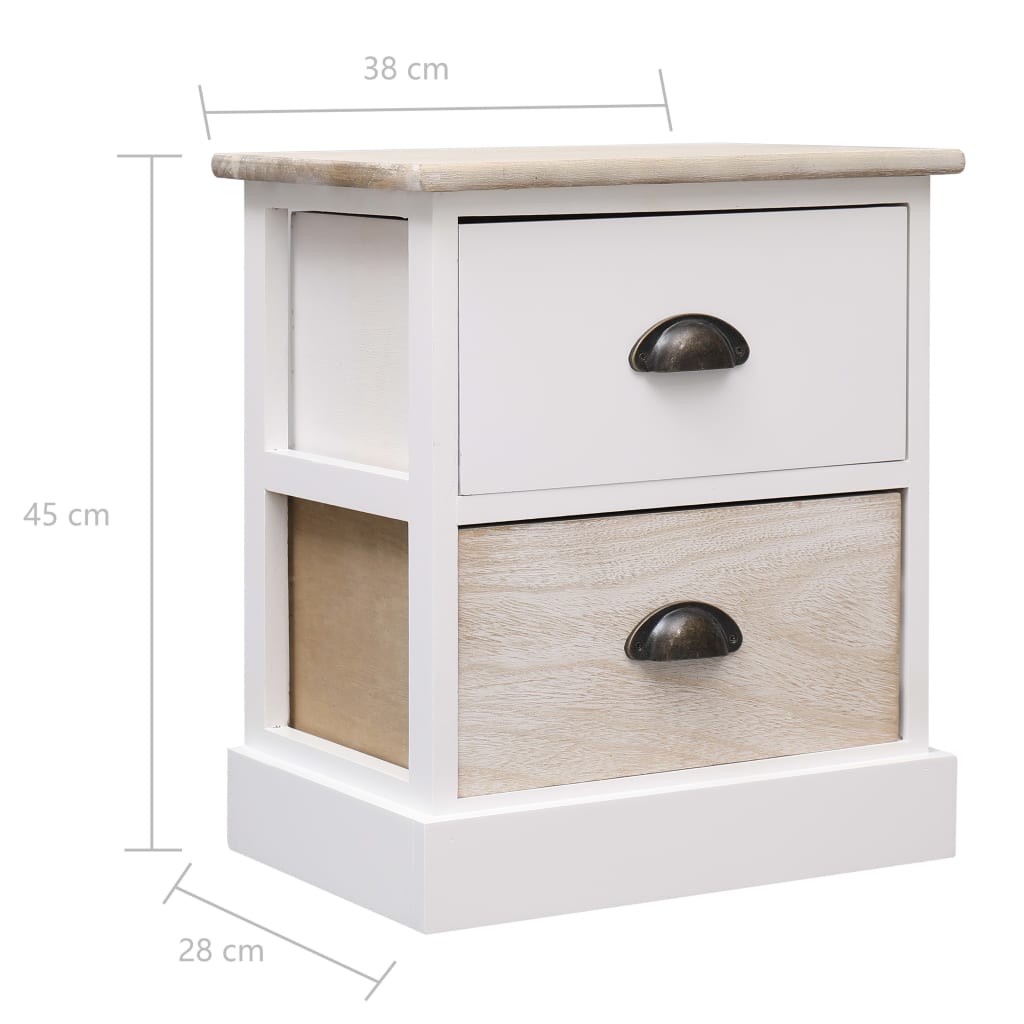 vidaXL Нощно шкафче, бял и естествен цвят, 38x28x45 см, пауловния