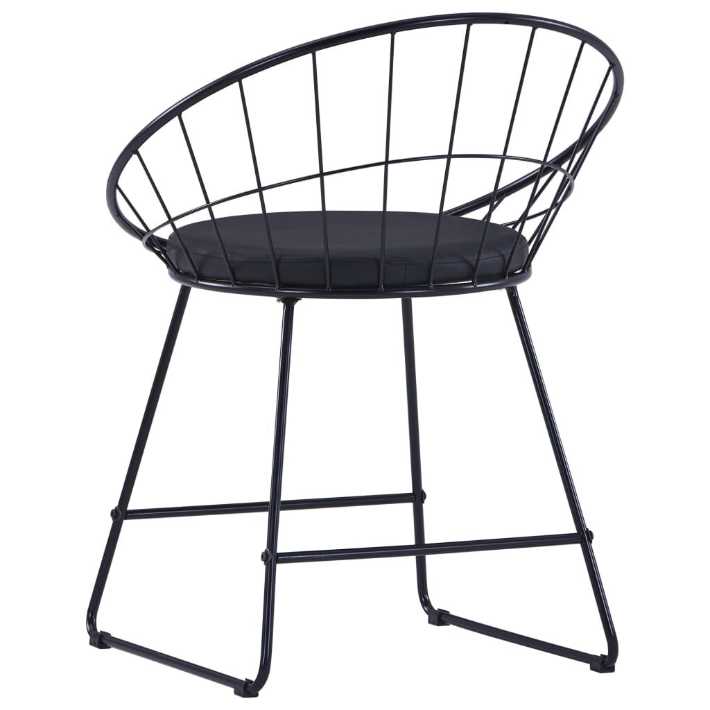 vidaXL Трапезни столове, седалки изкуствена кожа, 4 бр, черни, стомана