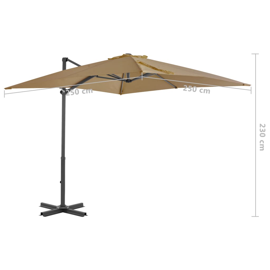 vidaXL Градински чадър чупещо рамо с алуминиев прът 250x250 см таупе