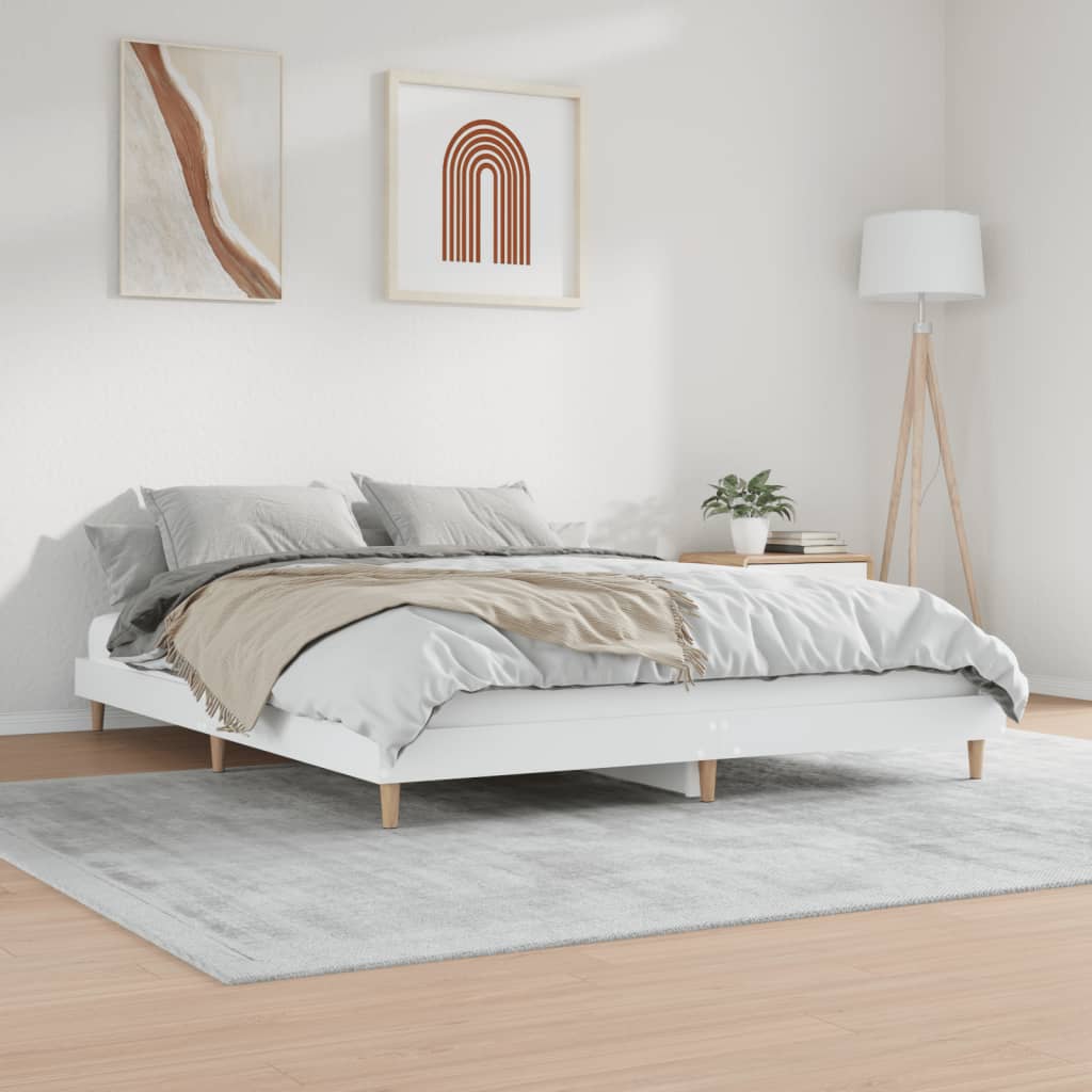 vidaXL Рамка за легло, бяла, 150x200 см, инженерно дърво