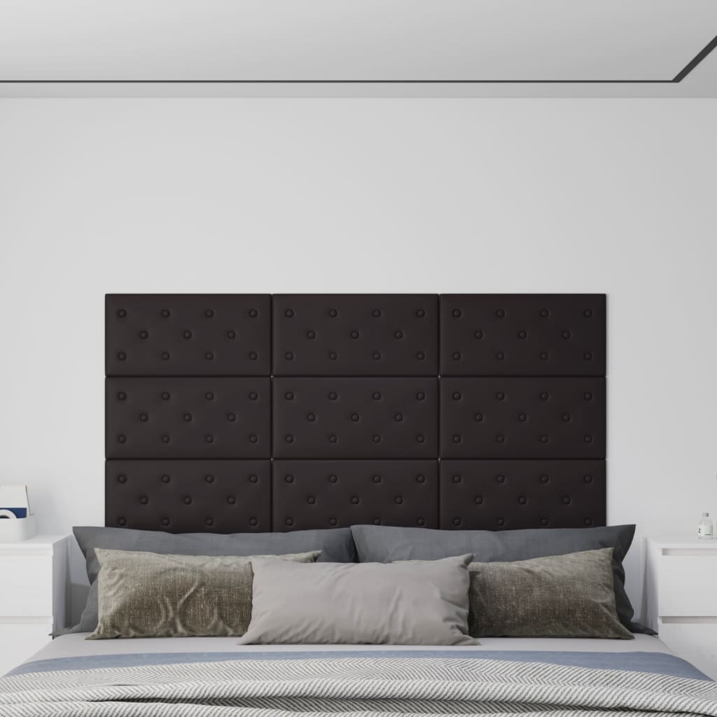 vidaXL Стенни панели, 12 бр, черни, 60x30 см, изкуствена кожа, 2,16 м²