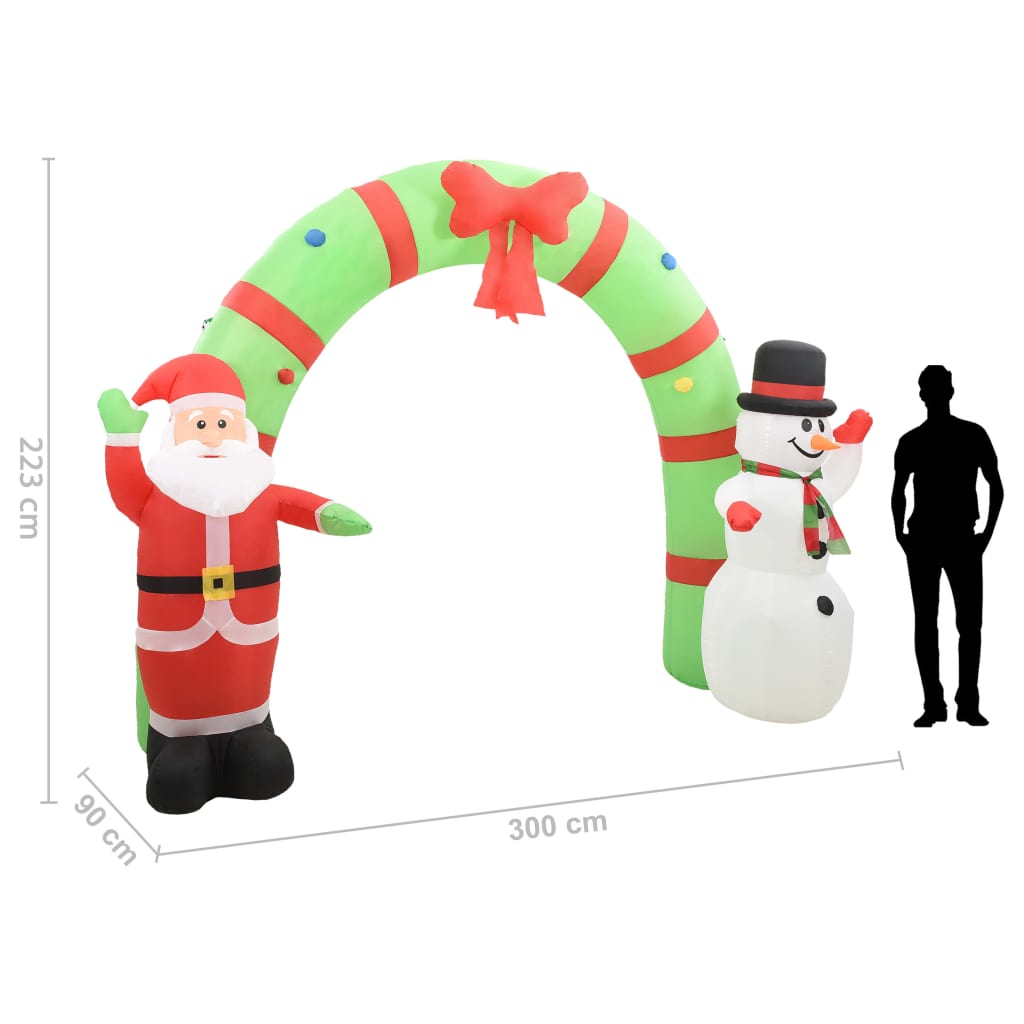 vidaXL Надуваема украса Дядо Коледа и снежен човек с арка, LED, 223 см