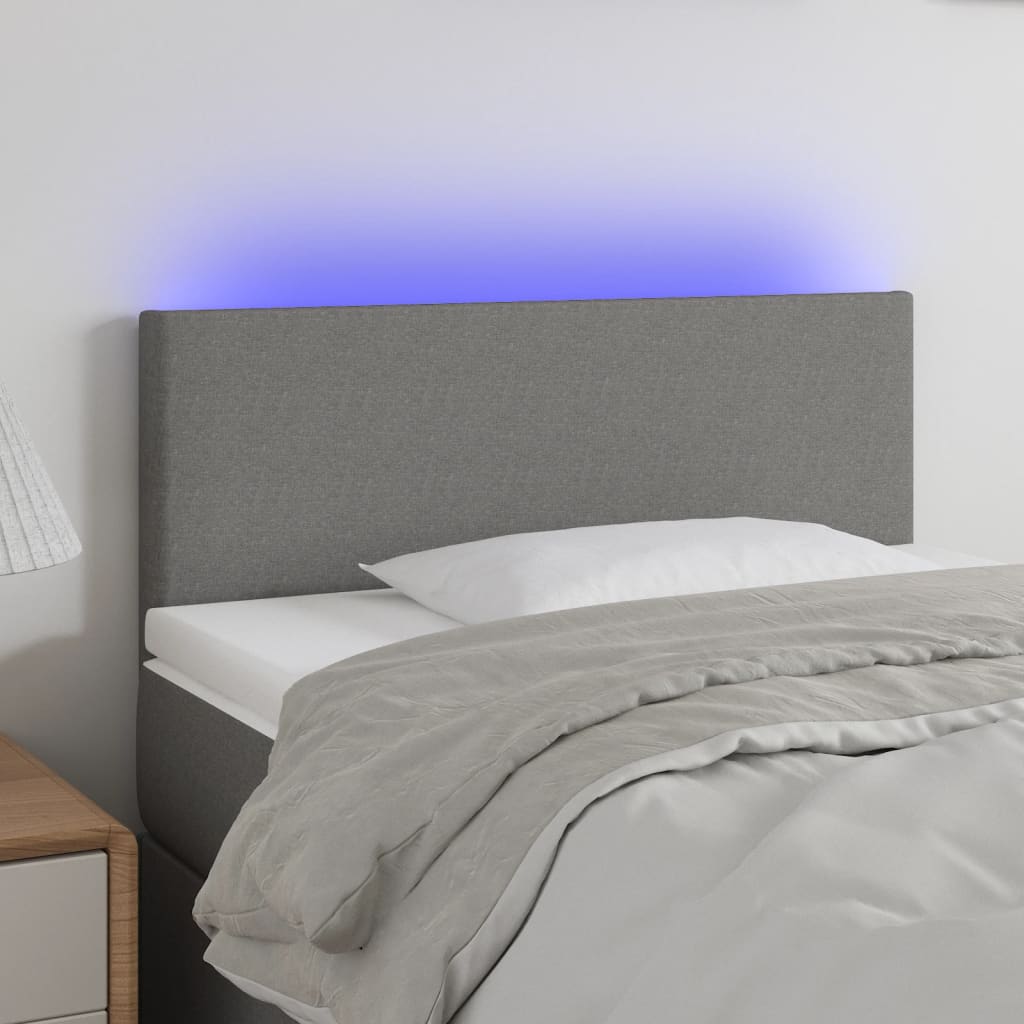 vidaXL LED горна табла за легло, тъмносива, 80x5x78/88 см, плат