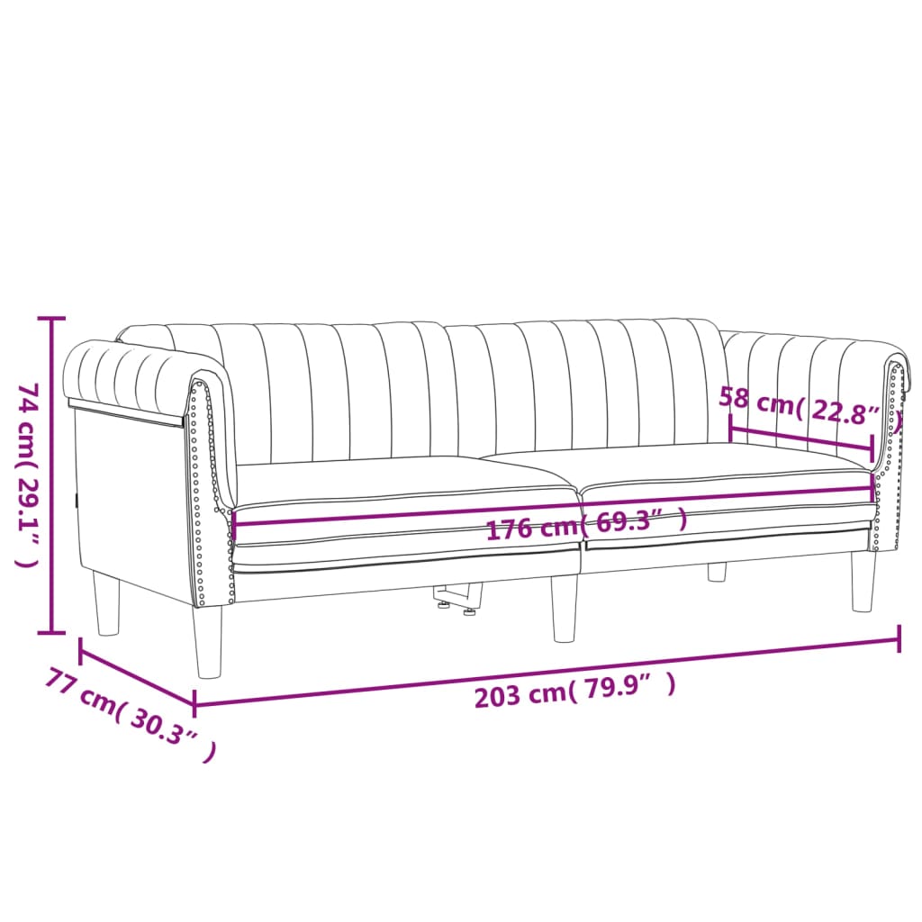 vidaXL 3-местен диван, розов, кадифе