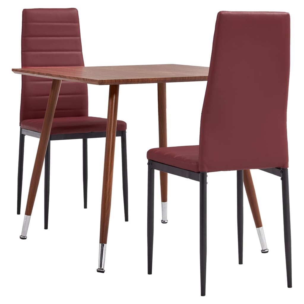 3054108 vidaXL 3 Piece Dining Set Faux Leather Bordeaux Red(248314+282583)