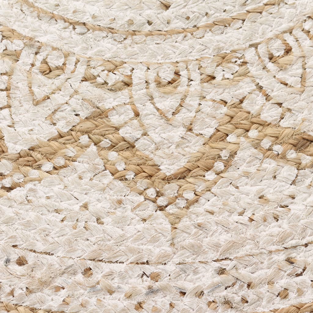 vidaXL Плетен килим от юта с принт, 90 см, кръгъл