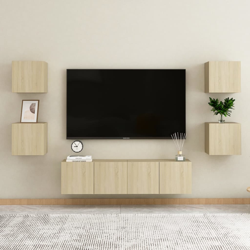 vidaXL ТВ шкафове за стенен монтаж, 4 бр, дъб сонома, 30,5x30x30 см
