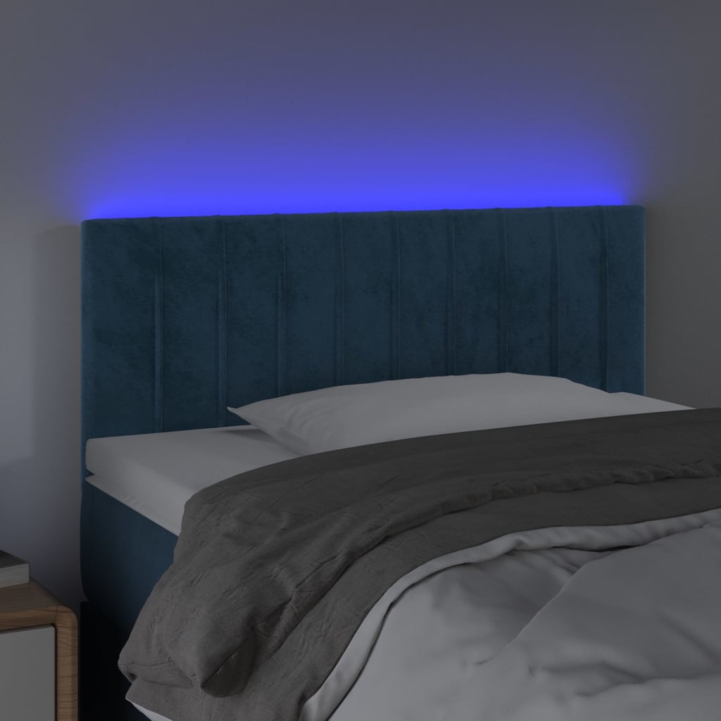 vidaXL LED горна табла за легло, тъмносиня, 80x5x78/88 см, кадифе