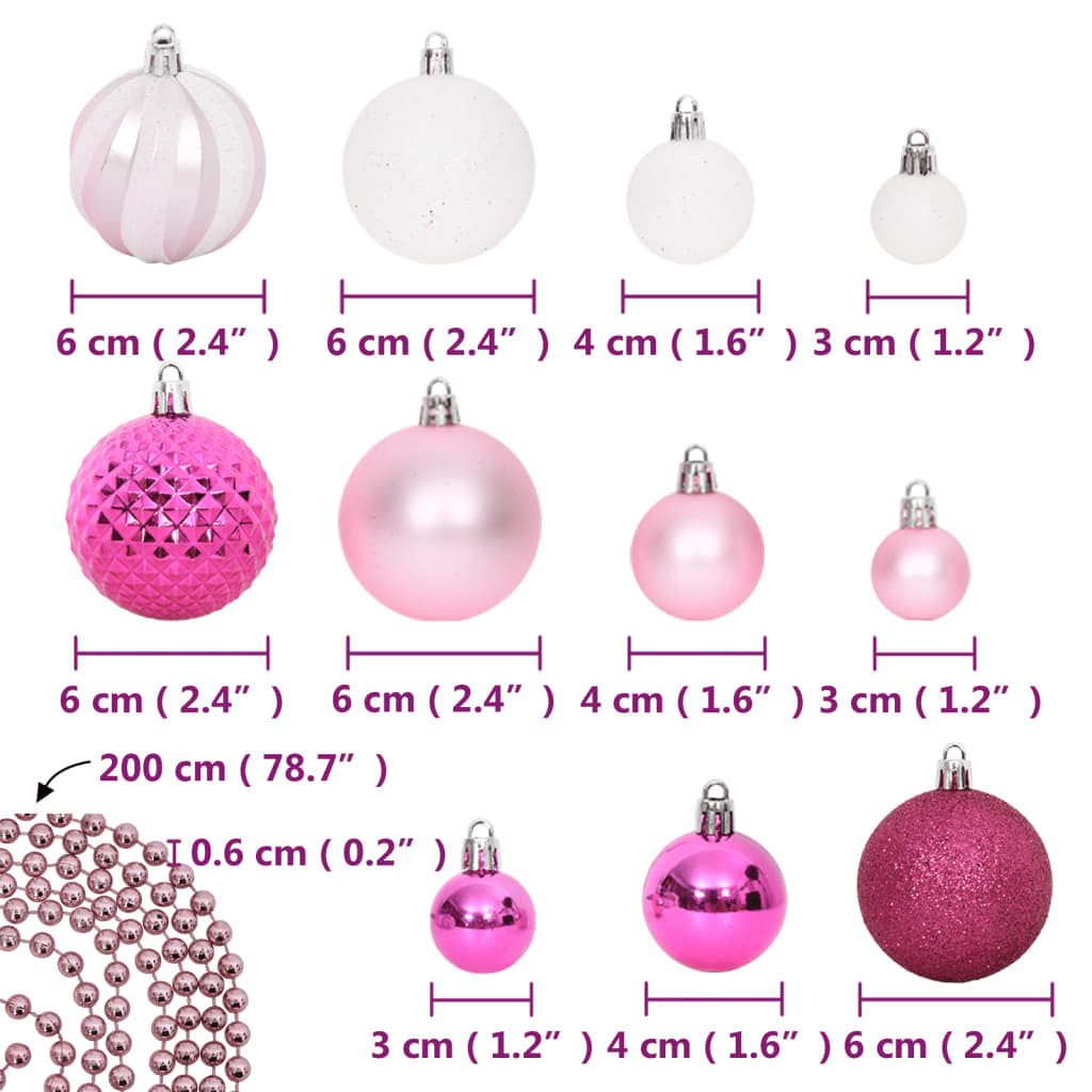 vidaXL Комплект коледни топки от 108 части, бяло и розово