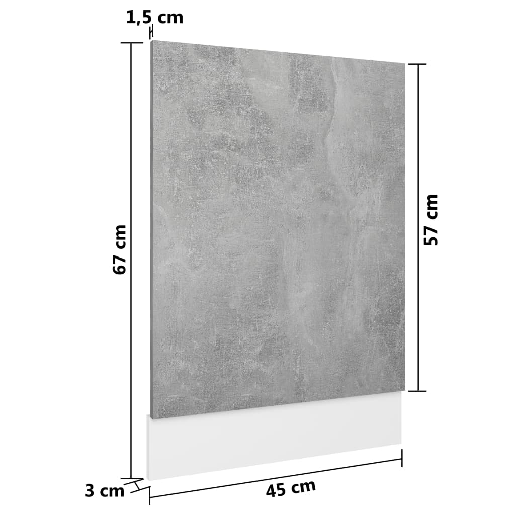 vidaXL Панел за съдомиялна машина, бетонно сив, 45x3x67 см, ПДЧ
