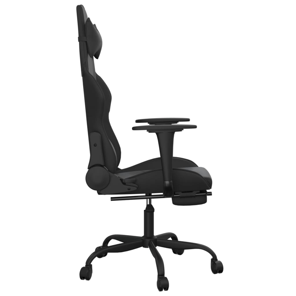 vidaXL Гейминг стол с опора за крака, черен, изкуствена кожа