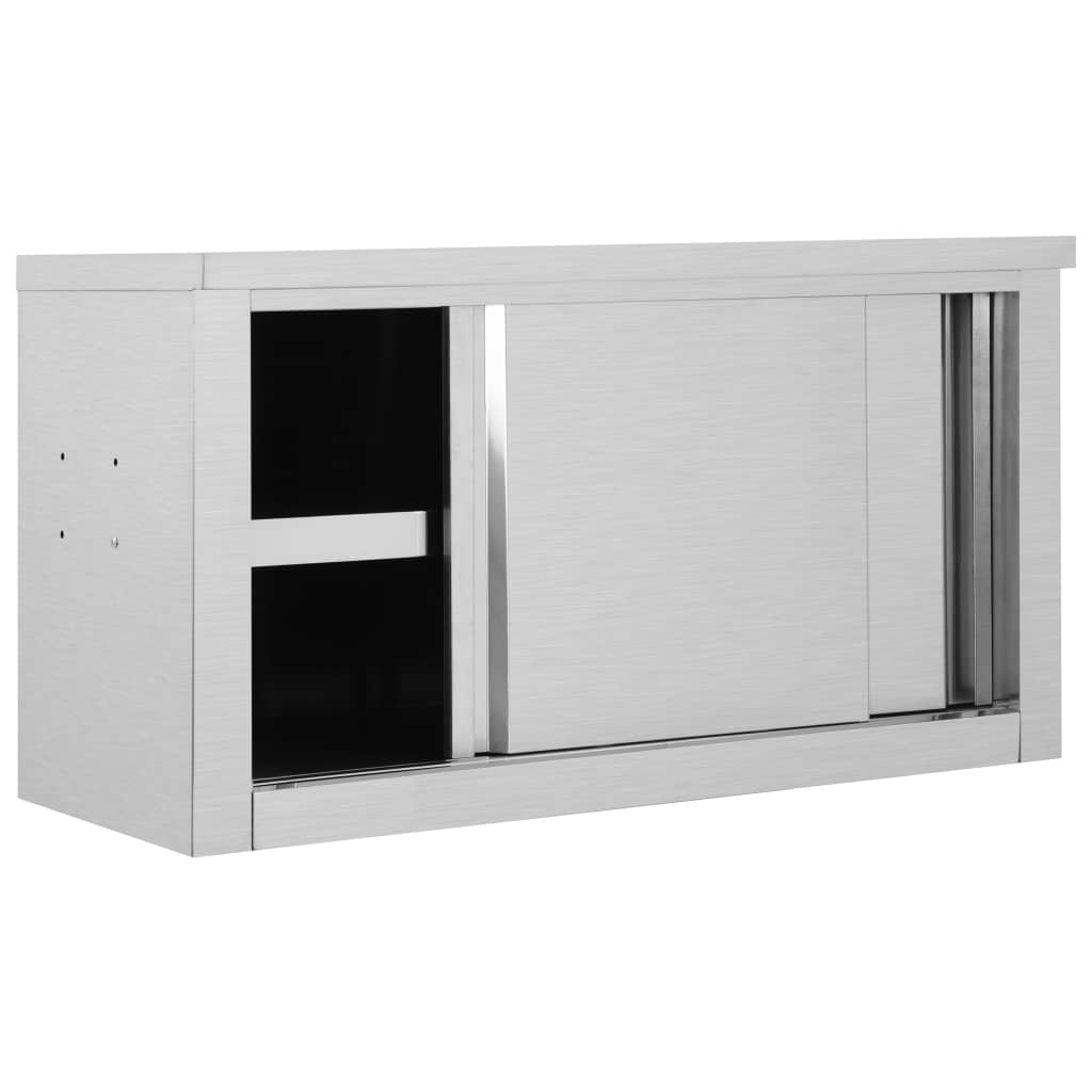 vidaXL Кухненски стенен шкаф с плъзгащи врати, 90x40x50 см, стомана