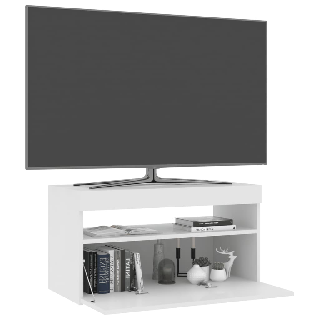vidaXL ТВ шкаф с LED осветление, бял, 75x35x40 см