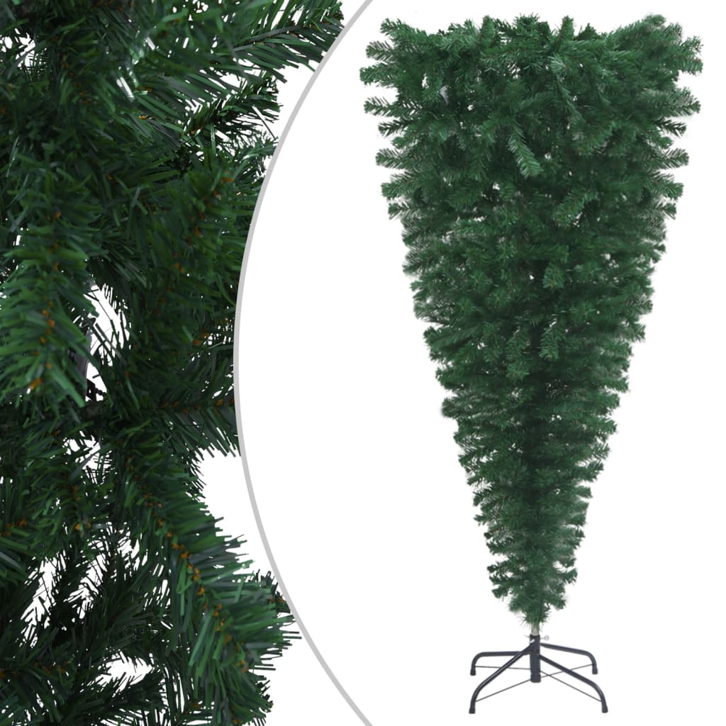 vidaXL Обърната изкуствена осветена коледна елха, с топки, 210 см