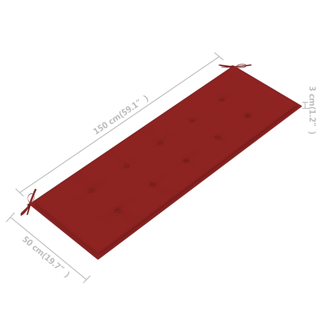 vidaXL Градинска пейка с червено шалте, 150 см, тик масив