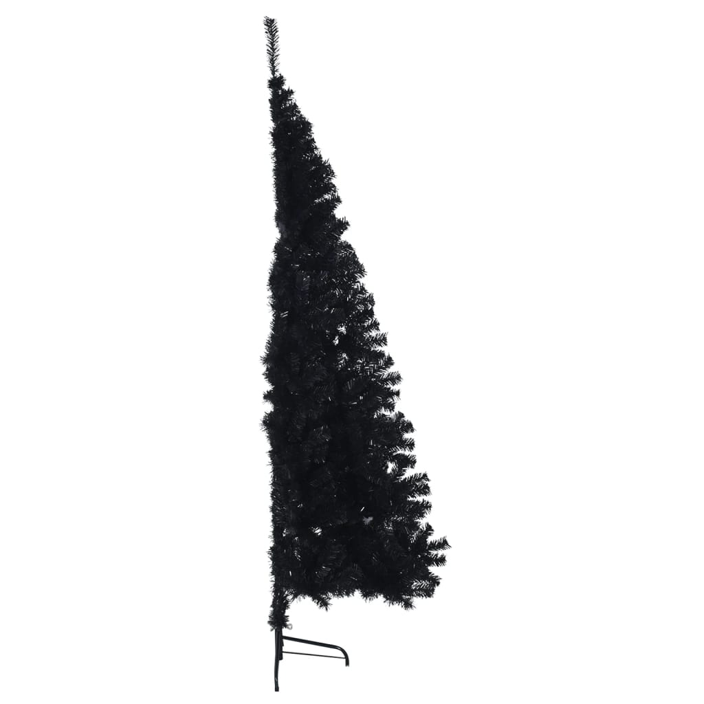 vidaXL Изкуствена половин коледна елха със стойка, черна, 180 см, PVC
