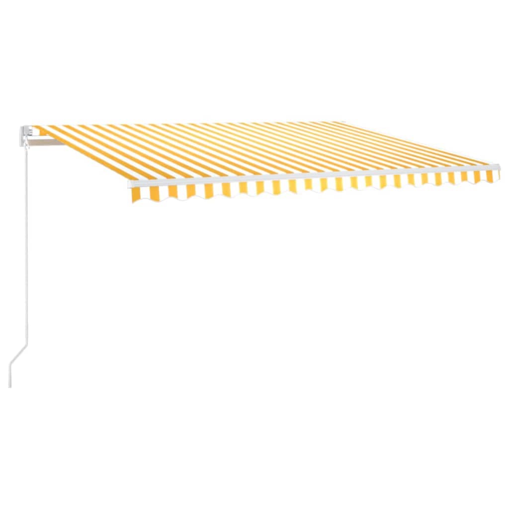 vidaXL Ръчно прибиращ се сенник, 450x300 см, жълто и бяло