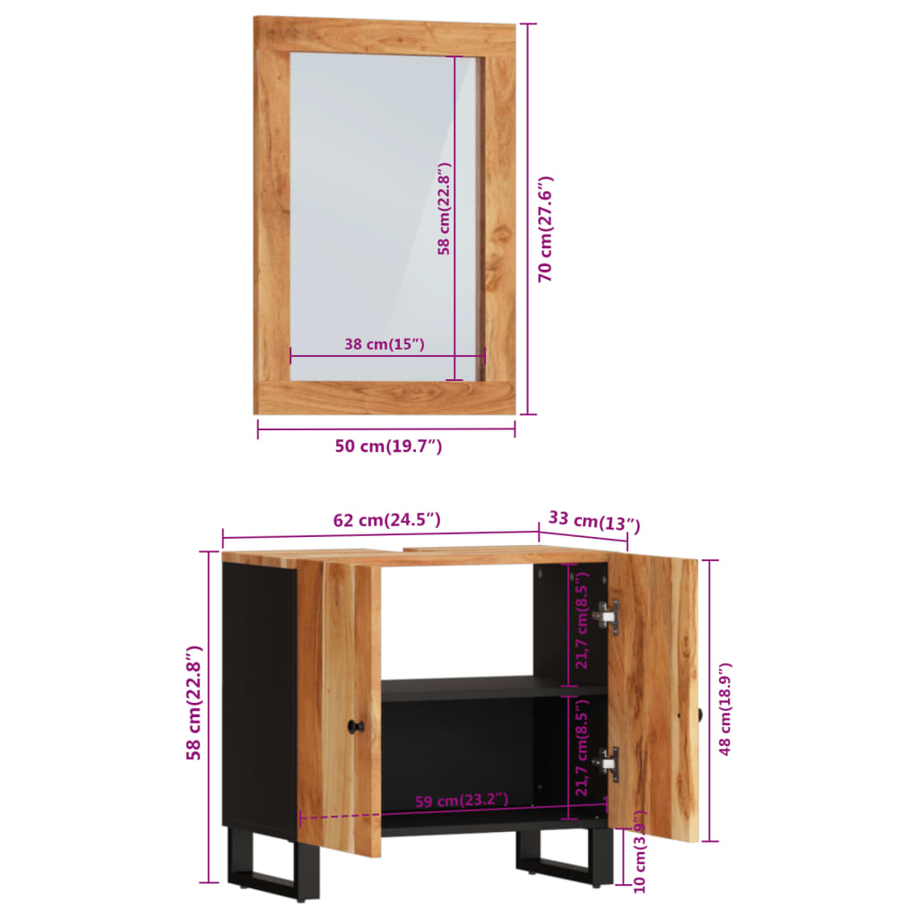 vidaXL Комплект мебели за баня, 2 части, масивна акациева дървесина