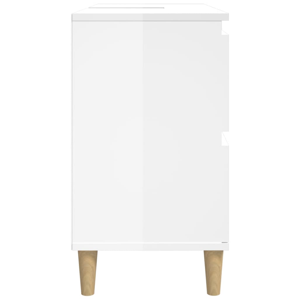 vidaXL Шкаф за мивка, бял гланц, 80x33x60 см, инженерно дърво