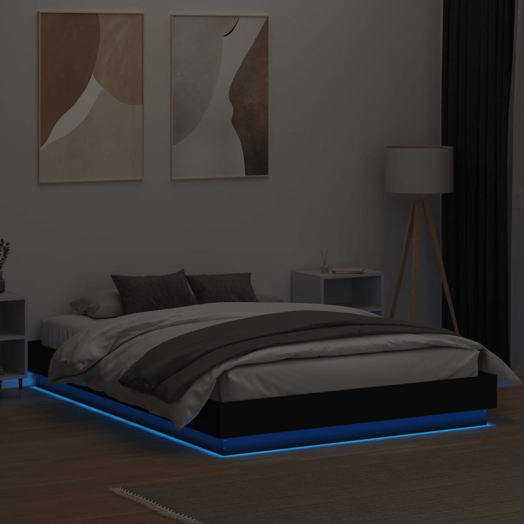 vidaXL Рамка за легло с LED осветление, черна, 160x200 см