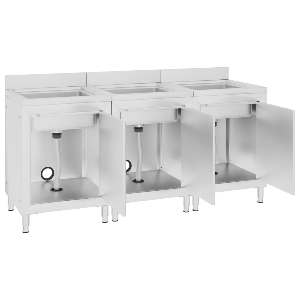 vidaXL Търговски кухненски шкафове за мивки 3 бр неръждаема стомана