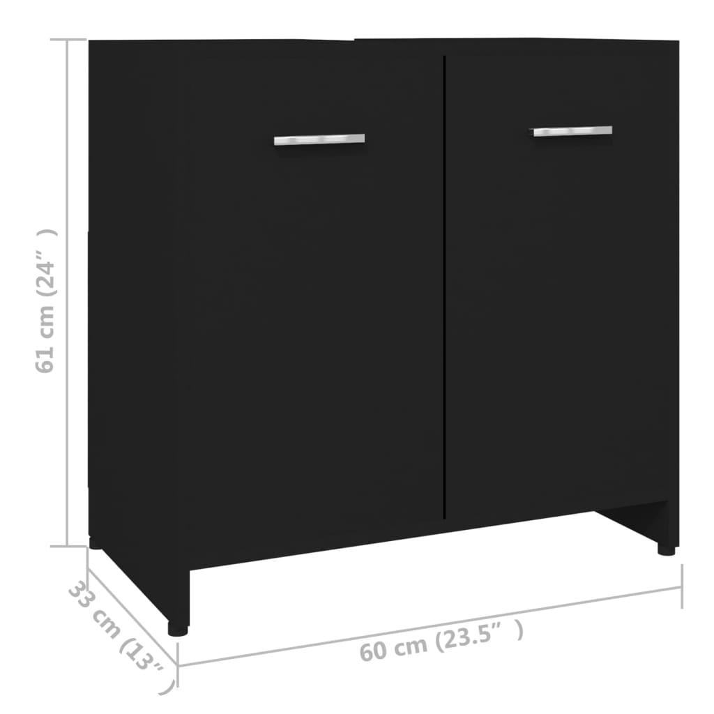 vidaXL Шкаф за баня, черен, 60x33x61 см, ПДЧ