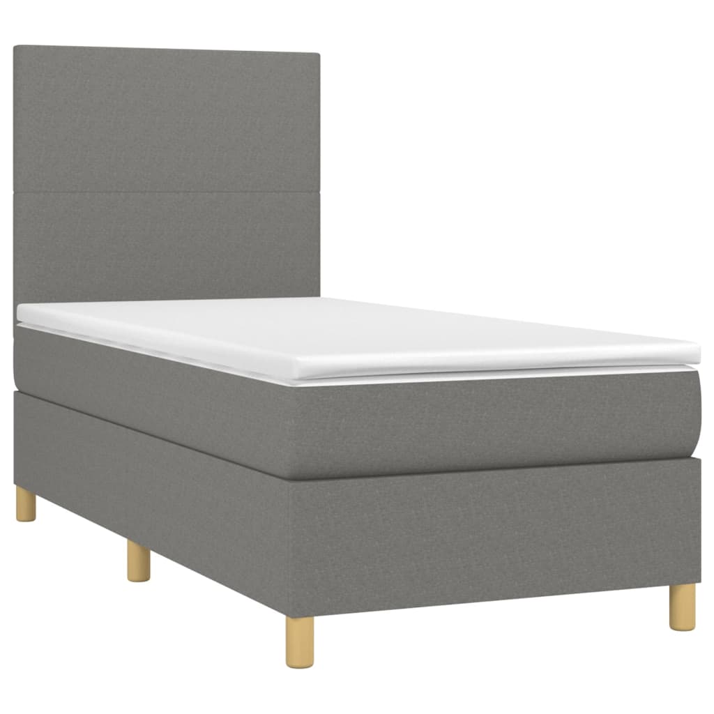 vidaXL Боксспринг легло с матрак и LED, тъмносиво, 80x200 см, плат